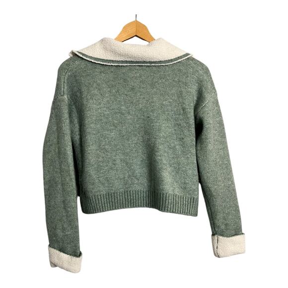 Happily Grey Sweater Zip Up Cropped XS Green Soft Comfy Cozy - Picture 6 of 7